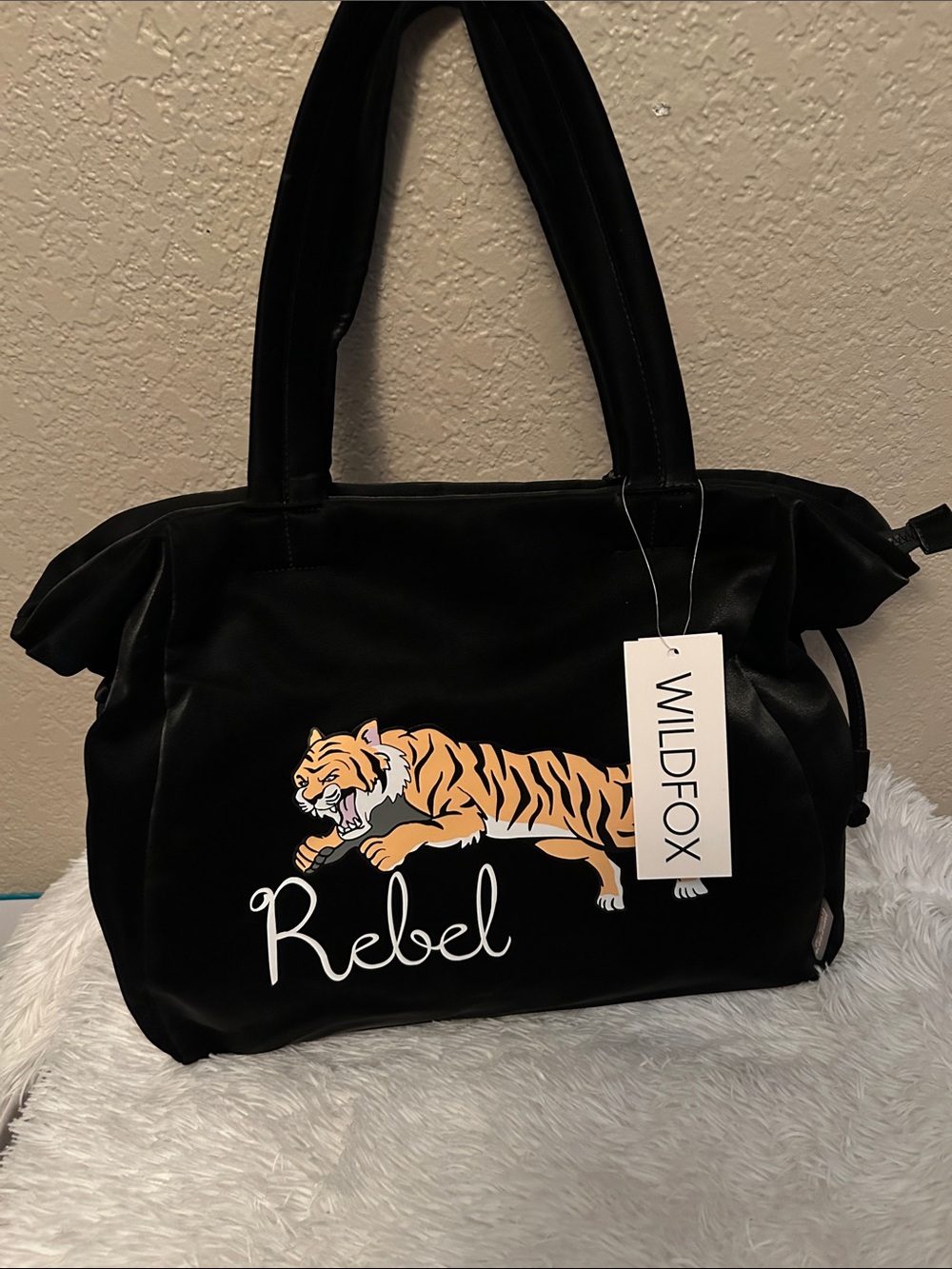 Wildfox Black Velvet Tote with Orange Tiger Graphic